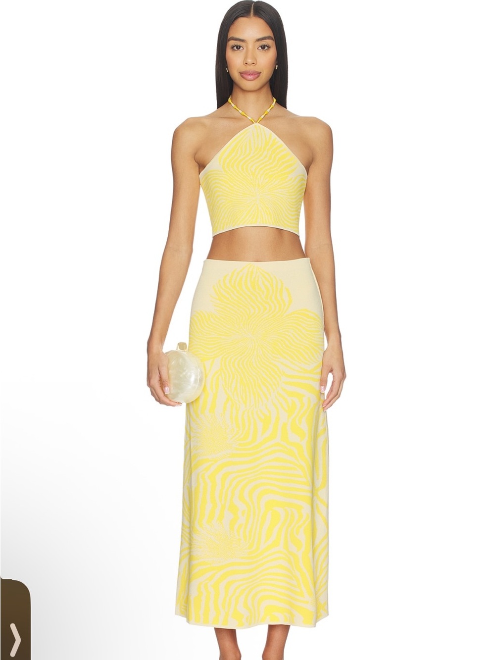 Alexis Yellow and Cream Patterned Midi Skirt and top Set small
